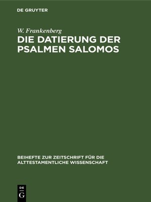 cover image of Die Datierung der Psalmen Salomos